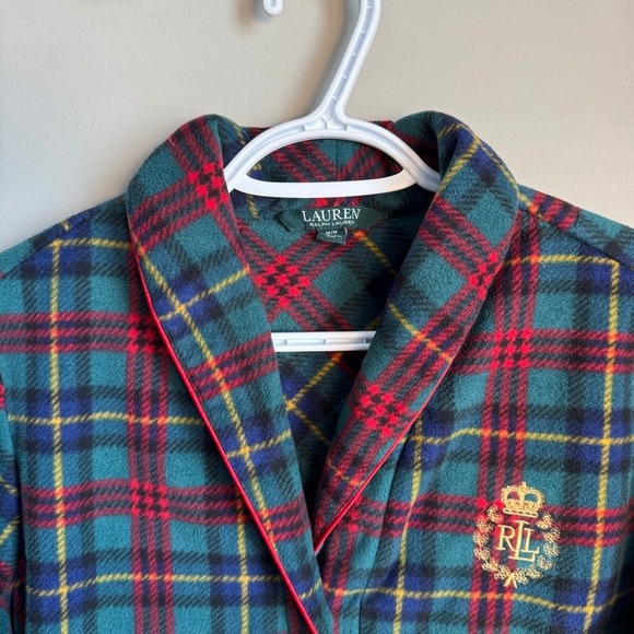 Lauren Ralph Lauren Tartan Plaid Fleece Nightdress Long Sleeve Crest Logo Pocket - Picture 5 of 14